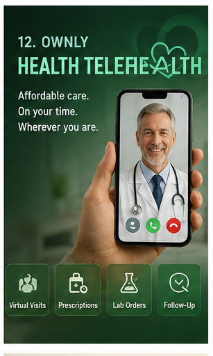 Ownly Health Telehealth virtual doctor visit and healthcare access graphic