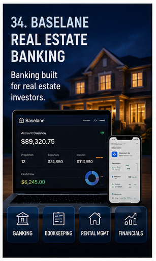 Baselane real estate investor banking dashboard graphic