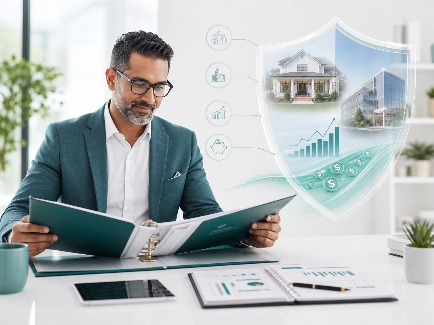 Business owner reviewing a trust strategy with protected home, business, and cash-flow assets
